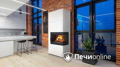 Каминокомплект Kratki Simple Box белый с топкой BS, правый угол в Звенигороде